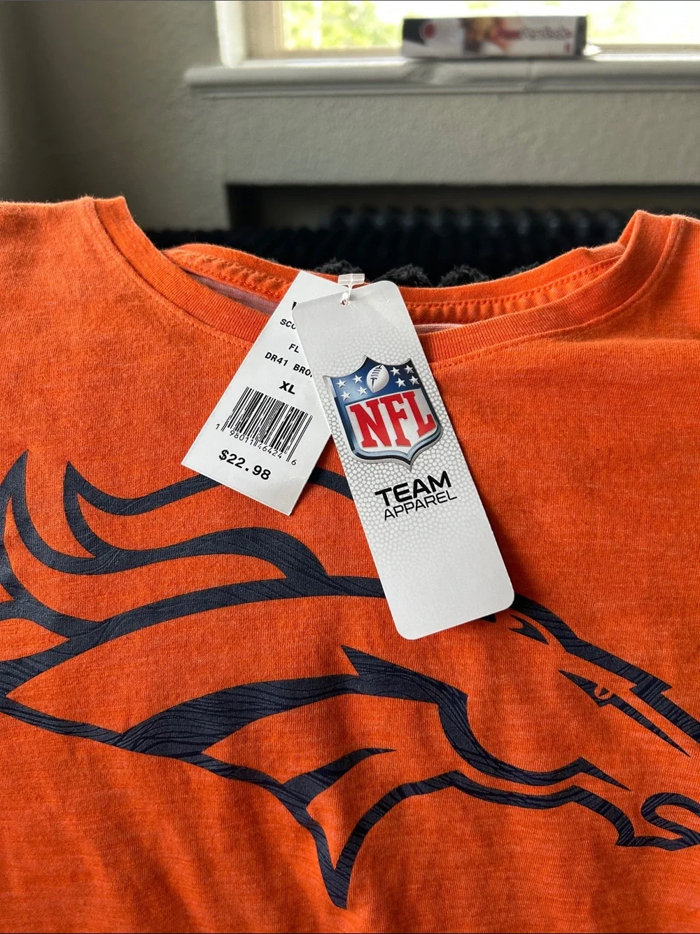 Nike Orange Crew Neck Tee with Navy Broncos Logo - Men's Short Sleeve